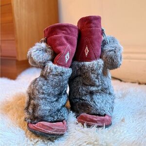 Real Rabbit Fur & Real Suede Winter Boots with Pom Poms